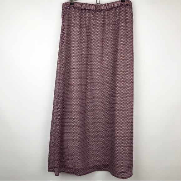GAP Maxi Skirt Dark Maroon White Pattern w/ lining - Picture 3 of 11